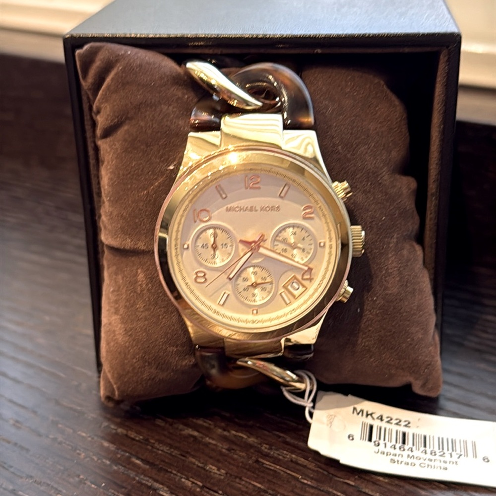 Michael Kors MK4222 Gold-Tone and Tortoiseshell Chain Watch